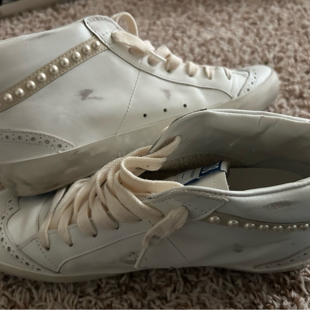 Golden Goose Cream High-Tops with Glitter Star and Pearl Trim size 39 - Picture 5 of 9